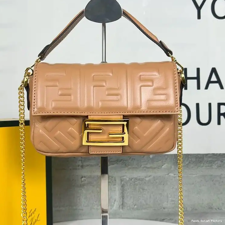 Cheap HOT Fendi FF Nappa Baguette Motif Bag In Mini Leather Brown 0627